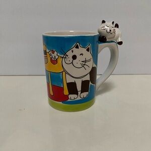 Indra Hand Painted Cat Mug Fine Stoneware 10 oz. Blue Cat Lover Mug